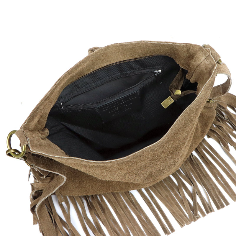 Luka Listonoszka damska skórzana z frędzlami boho torebka na ramię