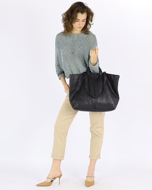 Duża torba shopper skórzana podwójne rączki - MARCO MAZZINI czarna