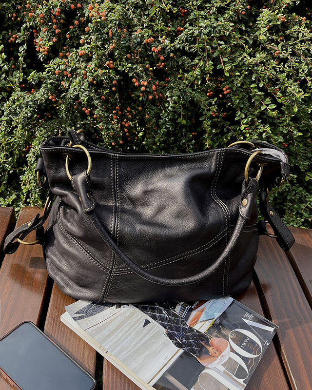 MARCO MAZZINI Miejska torebka skórzana na ramię city sholder handmade bag czarny