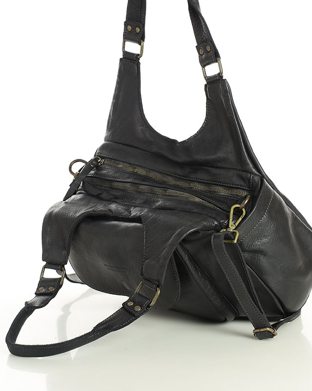 Włoska torebka skórzana z kieszenią z przodu retro bag handmade - MARCO MAZZINI czarny