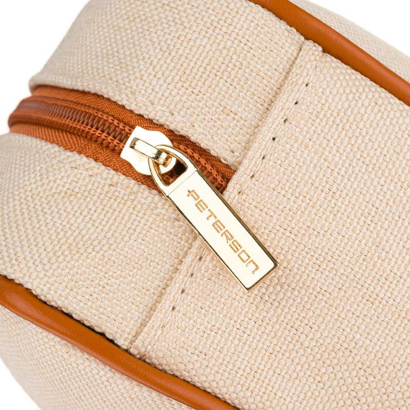 Beżowo-brązowa kosmetyczka z tkaniny syntetycznej z przezroczystym panelem, zamykana suwakiem - Peterson