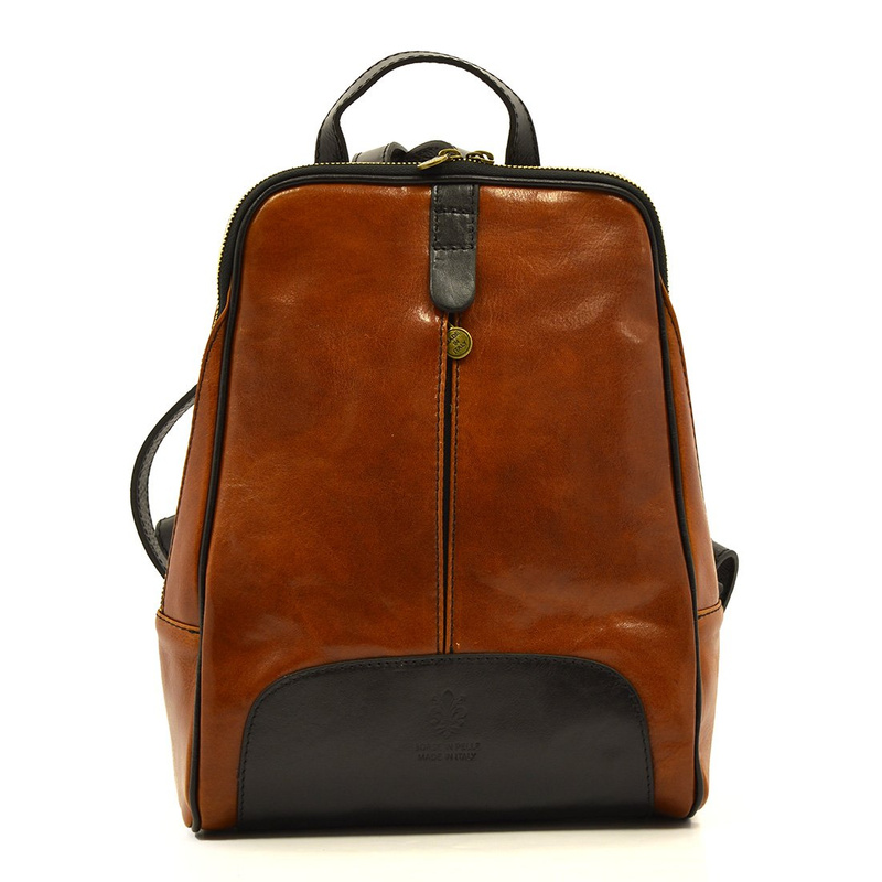 Florence Miejski Damski plecak skóra naturalna z kieszeniami na suwak