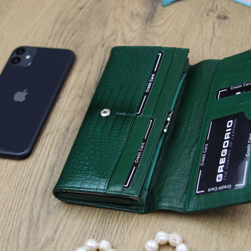 Gregorio damski portfel skóra naturalna podłużny klasyczny skóra krokodyla