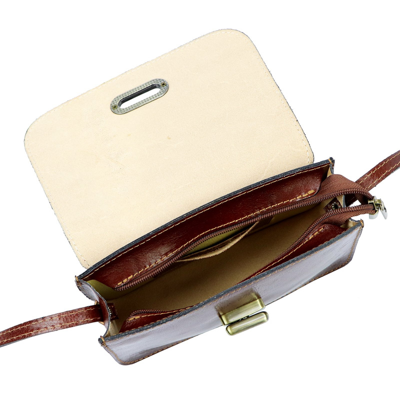 Florence Skórzana elegancka damska listonoszka torebka na ramię z klapą