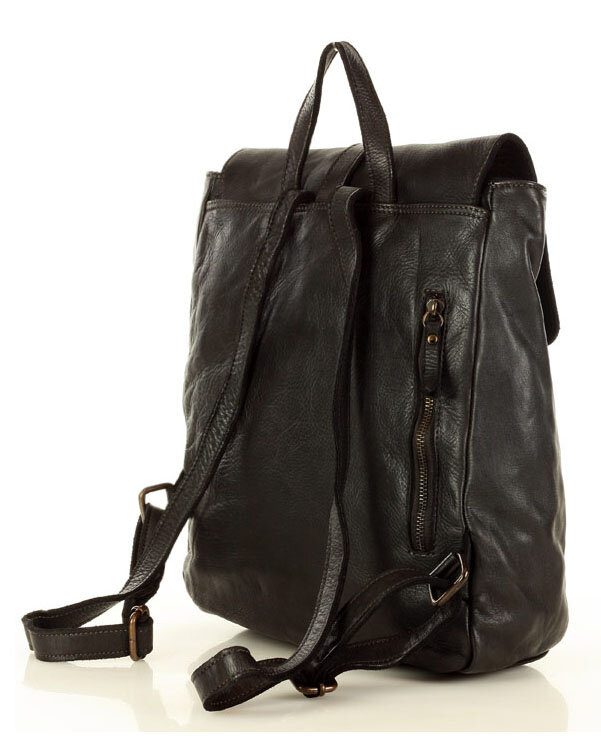 MARCO MAZZINI Miejski plecak skórzany w stylu old look handmade leather czarny