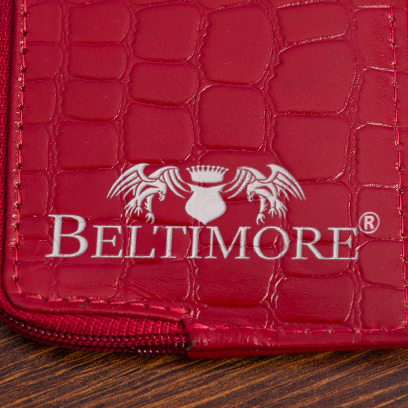 Etui na dokumenty karty czerwone skórzane skóra croco slim Beltimore J06