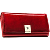 Duży portfel damski z lakierowanej skóry naturalnej w czerwonym kolorze zamykany na zatrzask - Rovicky