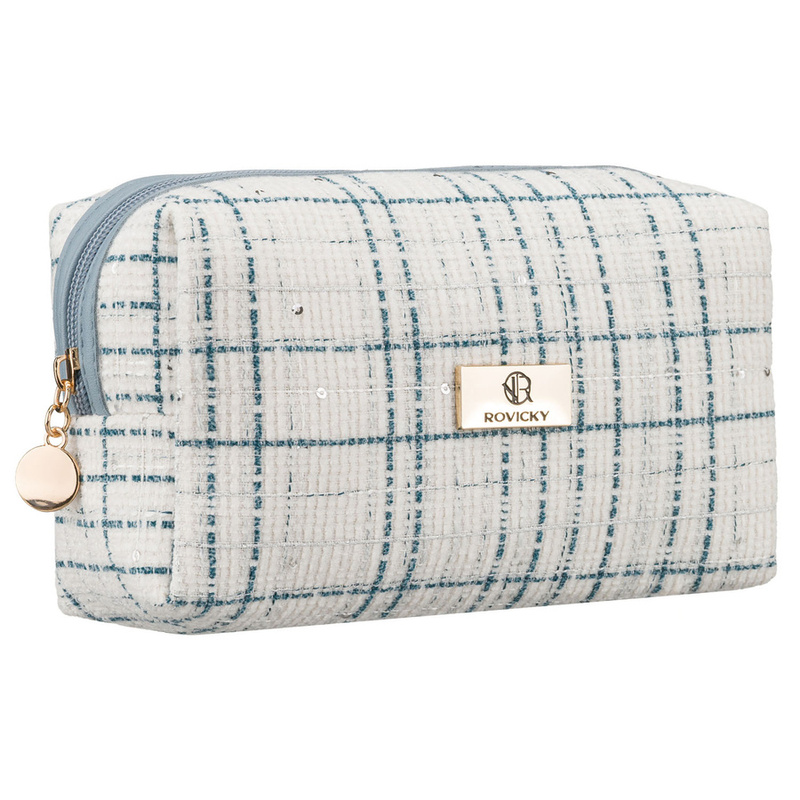 Niebieska, pojemna kosmetyczka damska wykonana z materiału syntetycznego - Rovicky