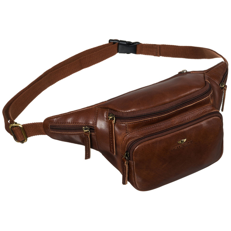 Klasyczna skórzana nerka męska na biodra w brązowym kolorze - Peterson