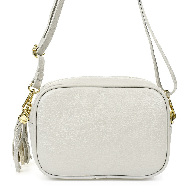 Camel mała damska listonoszka z frędzlem przewieszka z włoskiej naturalnej skóry licowej P14