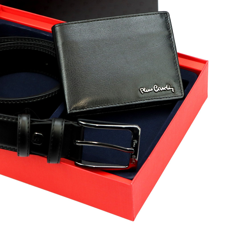 Pierre Cardin zestaw na prezent pasek i portfel męski skóra naturalna