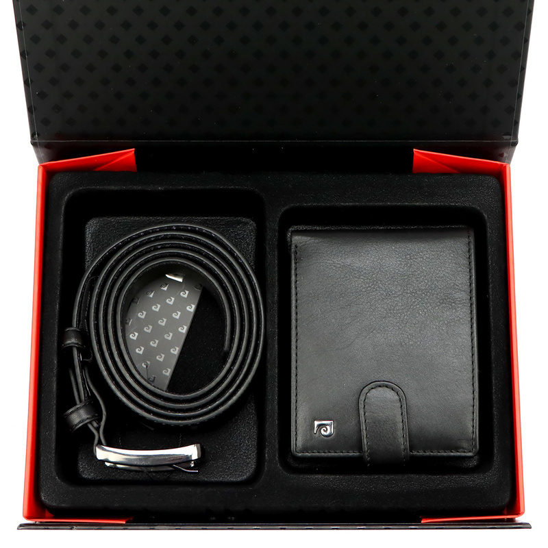 Pierre Cardin zestaw męski skóra naturalna portfel i pasek do spodni