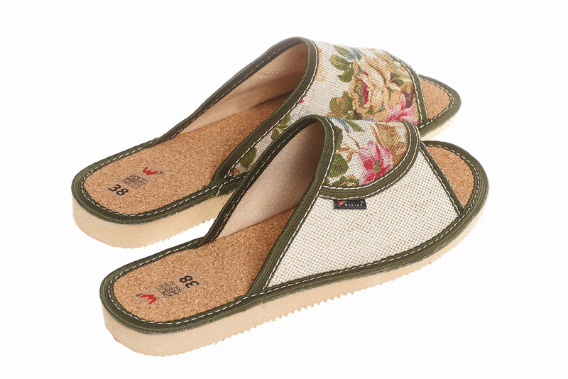 Wójciak Podhale damskie kapcie domowe laczki skóra naturalna i len