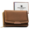 Brązowy portfel damski ze skóry ekologicznej zamykany na zatrzask i suwak - Peterson