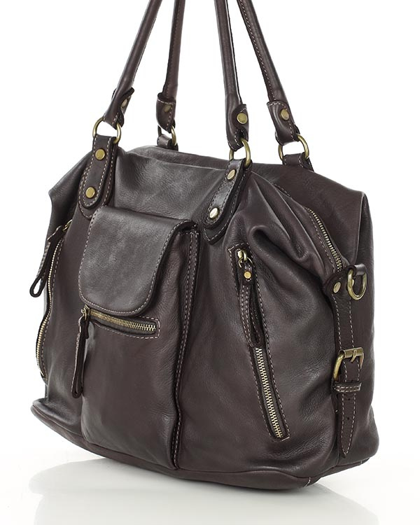 Torba biznesowa bowling retro bag skórzana - MARCO MAZZINI ciemny brąz caffe