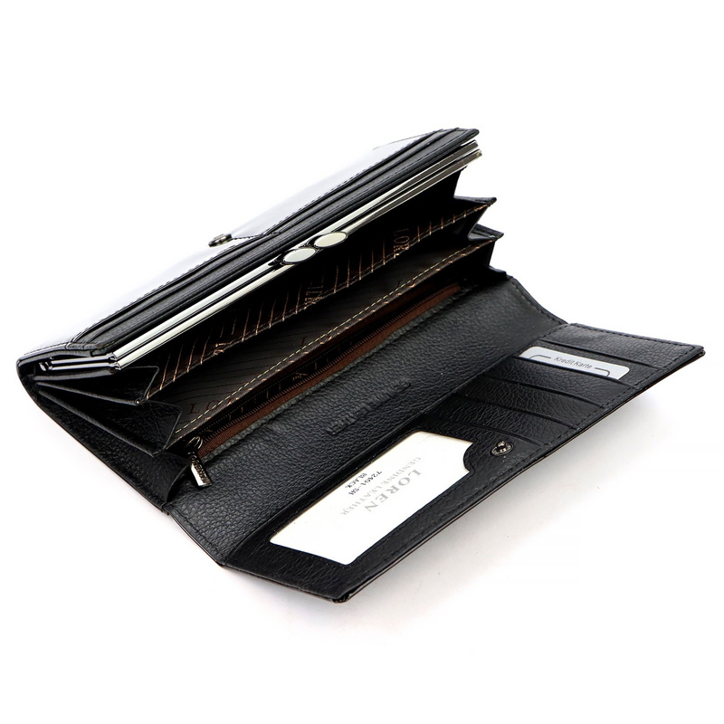 Loren podłużny damski portfel skóra naturalna lakierowana duża portmonetka