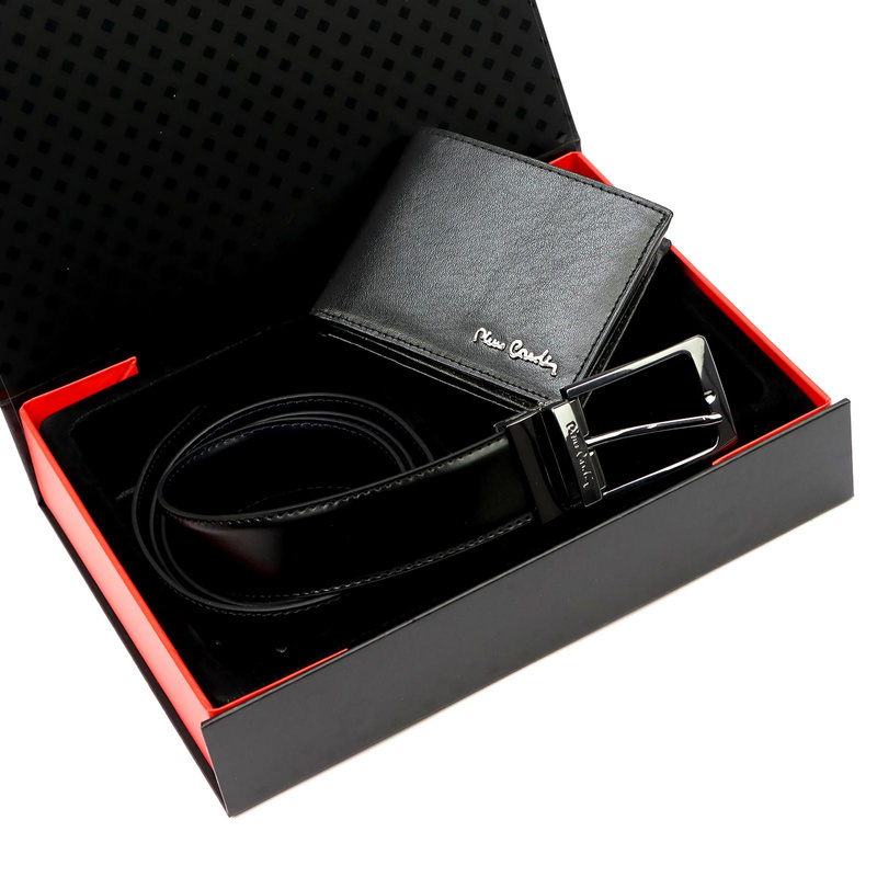 Pierre Cardin pasek do spodni i portfel męski zestaw skóra naturalna