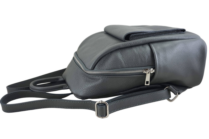 Damski plecak miejski skórzany - Szary ciemny