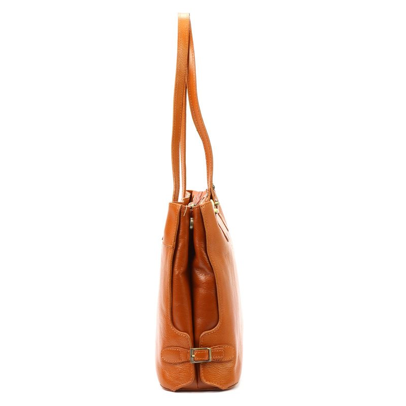 Skórzana elegancka shopperbag pojemna na ramię z kieszeniami Florence