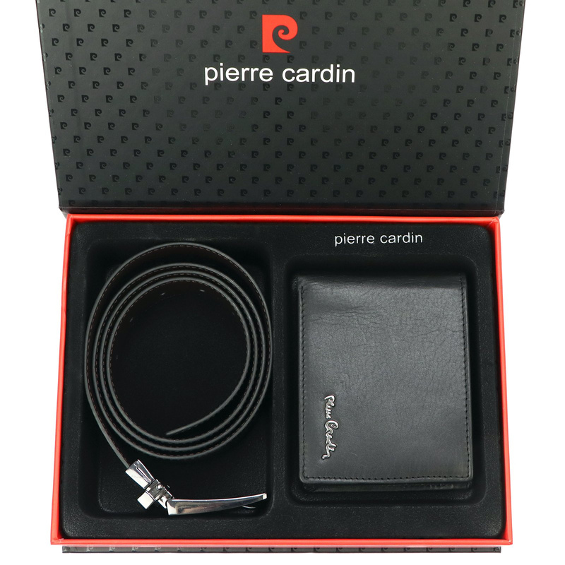 Pierre Cardin męski zestaw prezentowy skórzany portfel i pasek do spodni