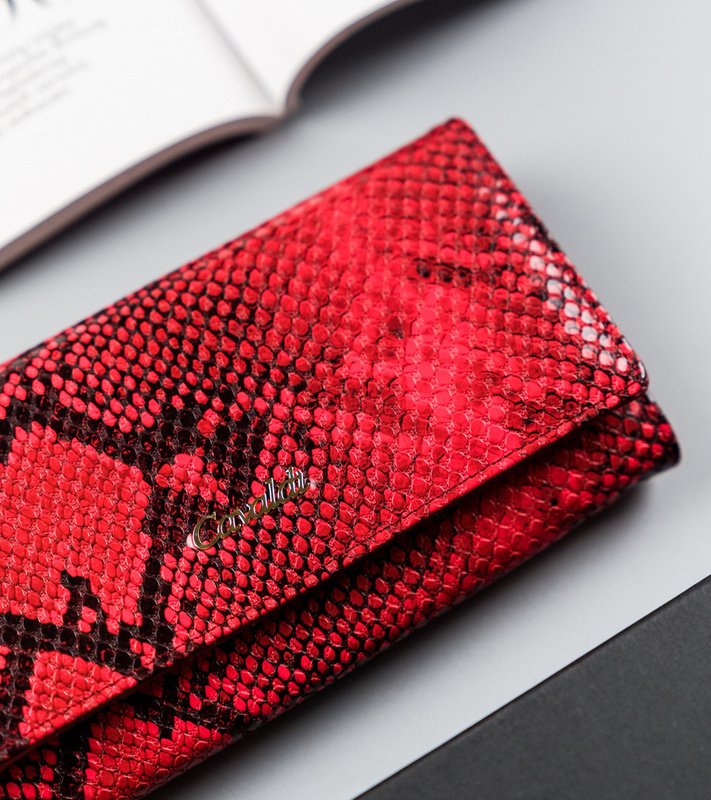 Podłużna portmonetka Stylowy damski portfel ze wzorem skóry węża Cavaldi