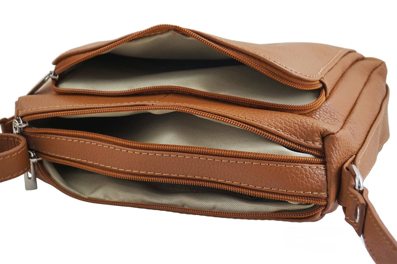 Listonoszka skórzana z kieszeniami - Brązowa jasna