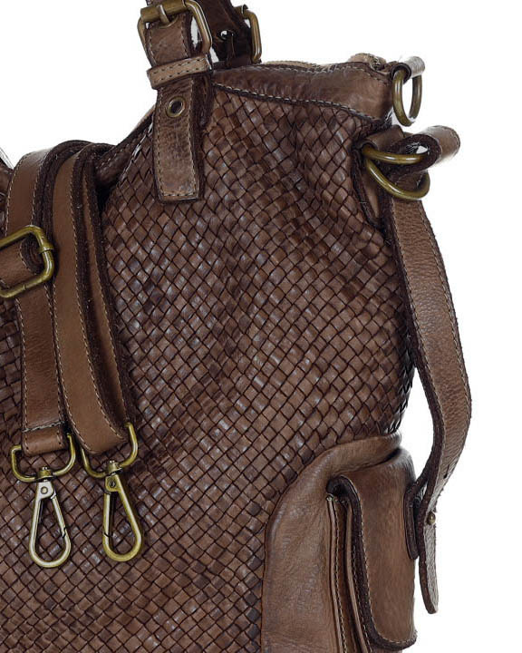 Miejska torebka z regulowanymi rączkami shopper pleciona skóra handmade - MARCO MAZZINI brąz