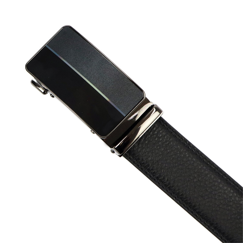 Nordee czarny męski pasek do spodni skóra naturalna z zaciskową klamrą