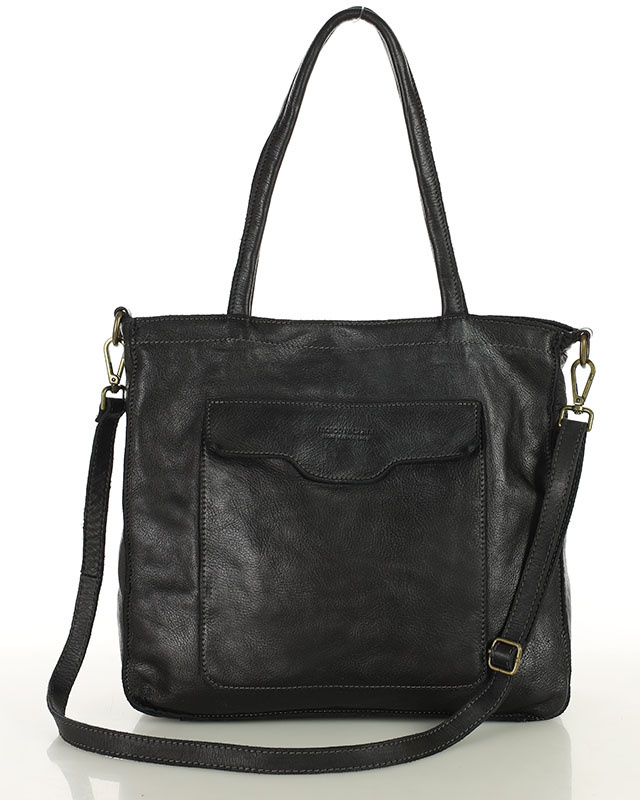 Torba shopper czarna z kieszeniami skóra naturalna – Marco Mazzini