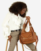 Włoska torebka skórzana z kieszenią z przodu retro bag handmade - MARCO MAZZINI brąz camel