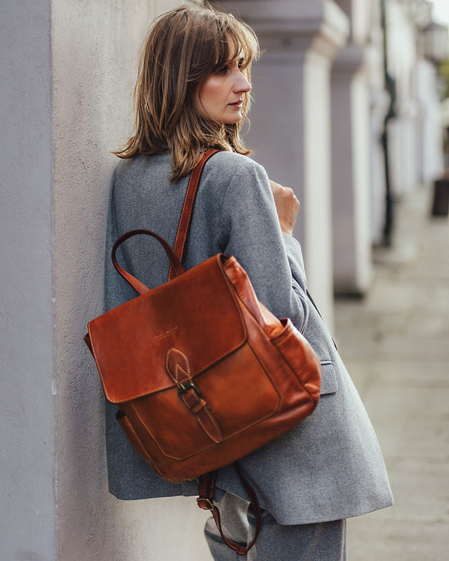 Plecak skórzany handmade z kieszeniami - MARCO MAZZINI brąz camel