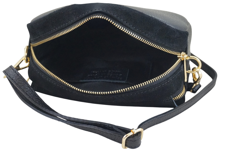 Mała zamszowa listonoszka ze złotym zapięciem - Czarna