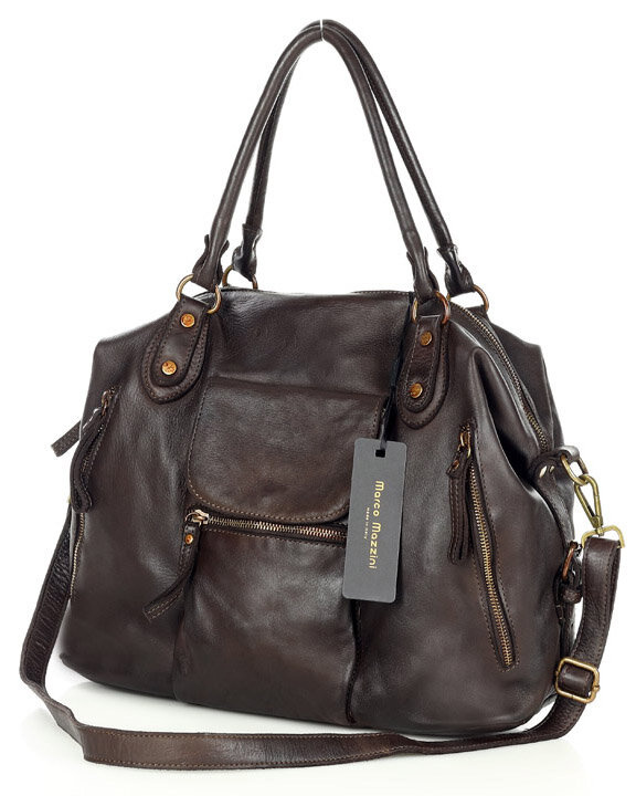 Torba biznesowa bowling retro bag skórzana - MARCO MAZZINI ciemny brąz caffe