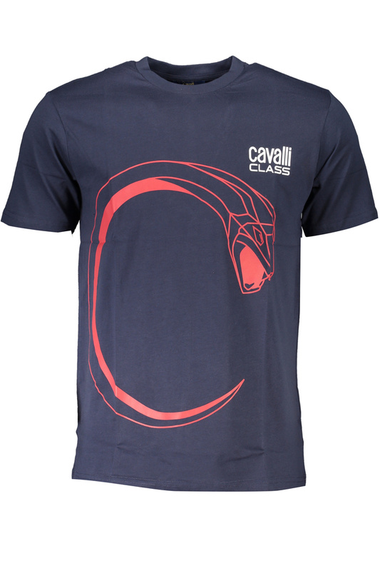 NIEBIESKI T-SHIRT MĘSKI Z KRÓTKIM RĘKAWEM KLASY CAVALLI