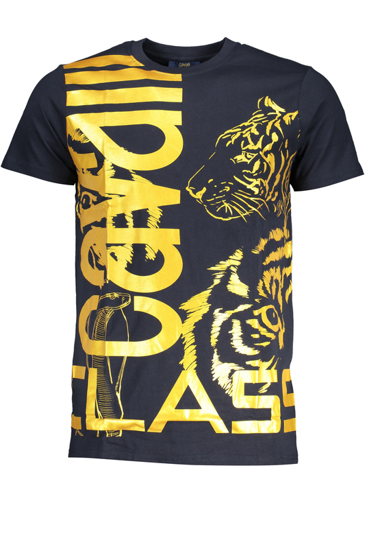 NIEBIESKI T-SHIRT MĘSKI Z KRÓTKIM RĘKAWEM KLASY CAVALLI