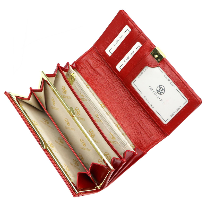 Gregorio damski podłużny klasyczny portfel duża portmonetka elementy skóry