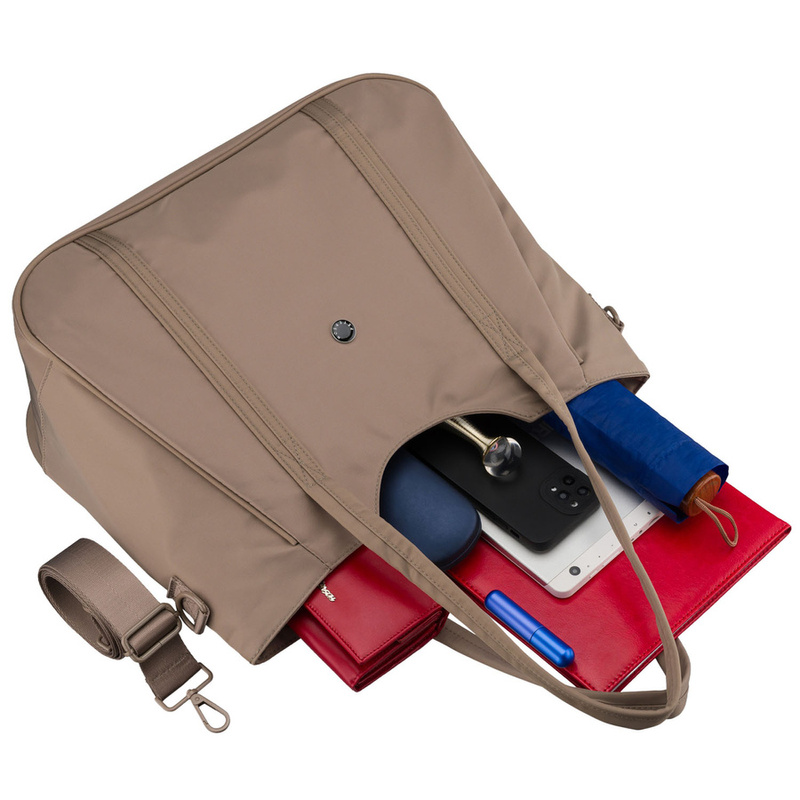 Shopperka damska z poliestru w beżowym kolorze, jednokomorowa i zamykana suwakiem - Peterson