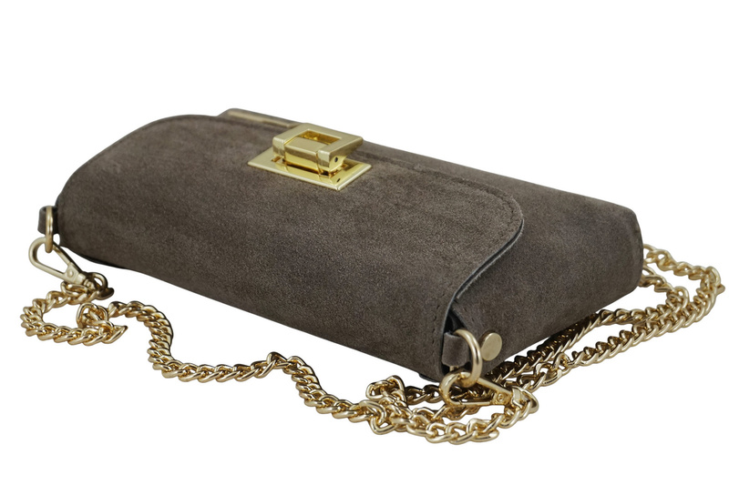 Zamszowa kopertówka na łańcuszku Barberinis - Beżowa ciemna