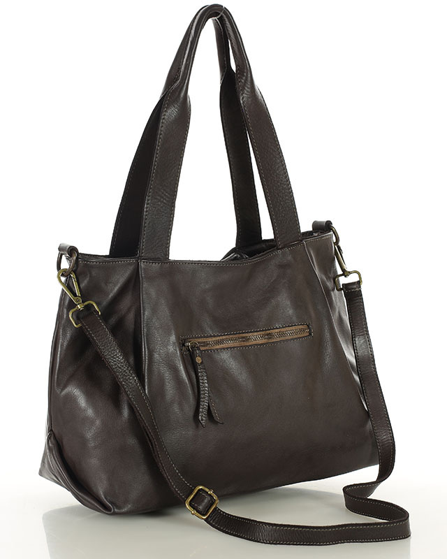 Torebka kuferek skórzana na ramię z miękkiej skóry MARCO MAZZZINI ciemny brąz