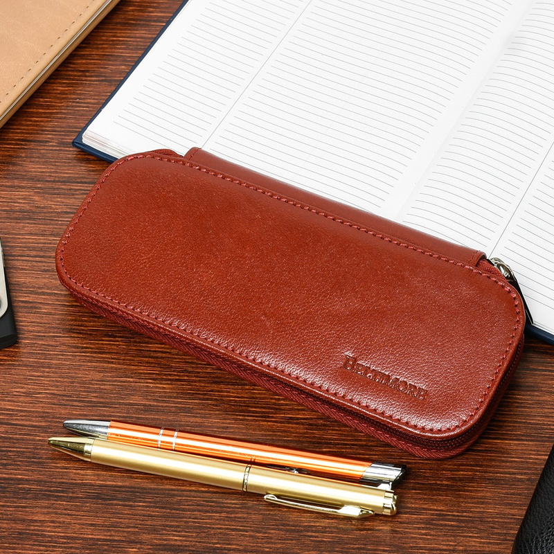 Granatowy piórnik Skórzany etui na pióro Beltimore J05