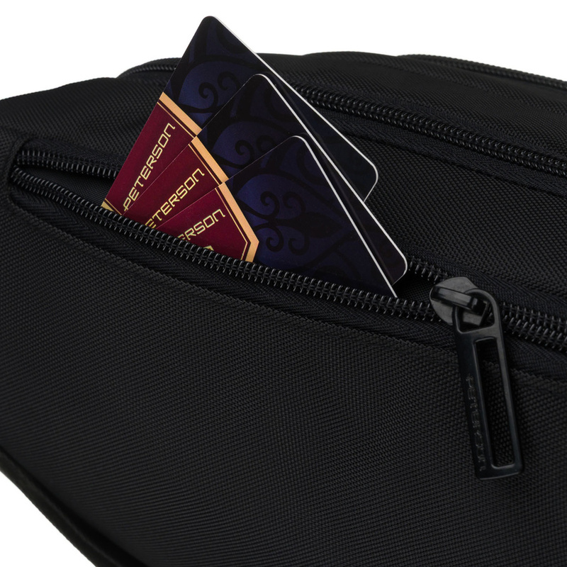 Czarna saszetka męska, jednokomorowa z czterema dodatkowymi kieszeniami, wykonana z cordury - Peterson