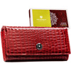Czerwony, duży portfel damski ze skóry naturalnej z tłoczeniem na wzór skóry krokodyla - Peterson