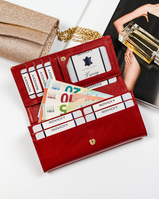 Skórzany damski portfel Rovicky 8802-BPRN RFID