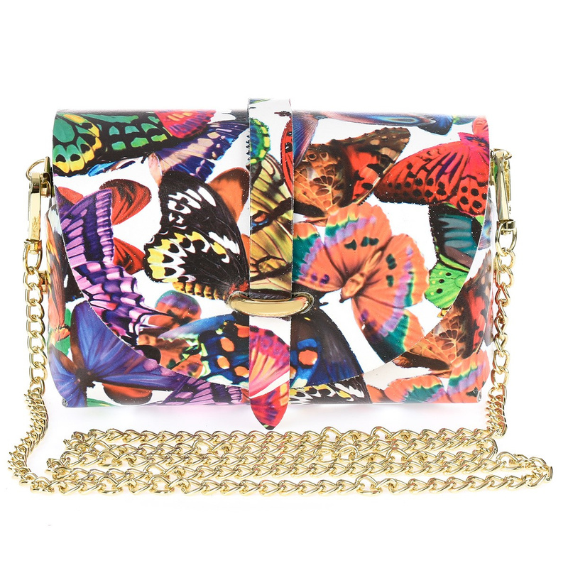 Włoska torebka Skórzana wizytowa na Łańcuszku motyle P45