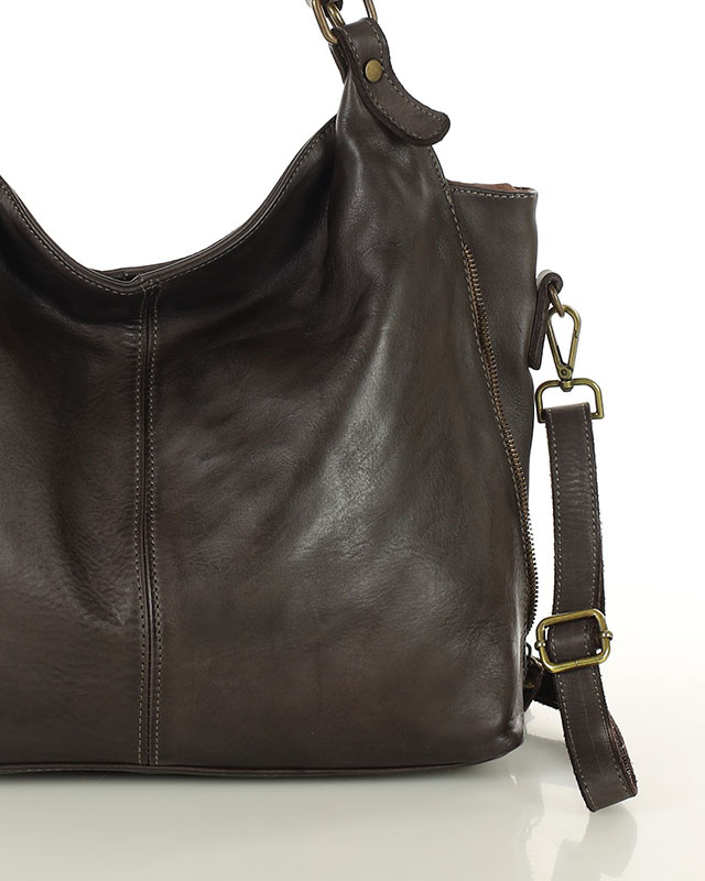 Torba skórzana wysokogatunkowa na ramię styl miejski shoulder leather bag - MARCO MAZZINI brąz caffe