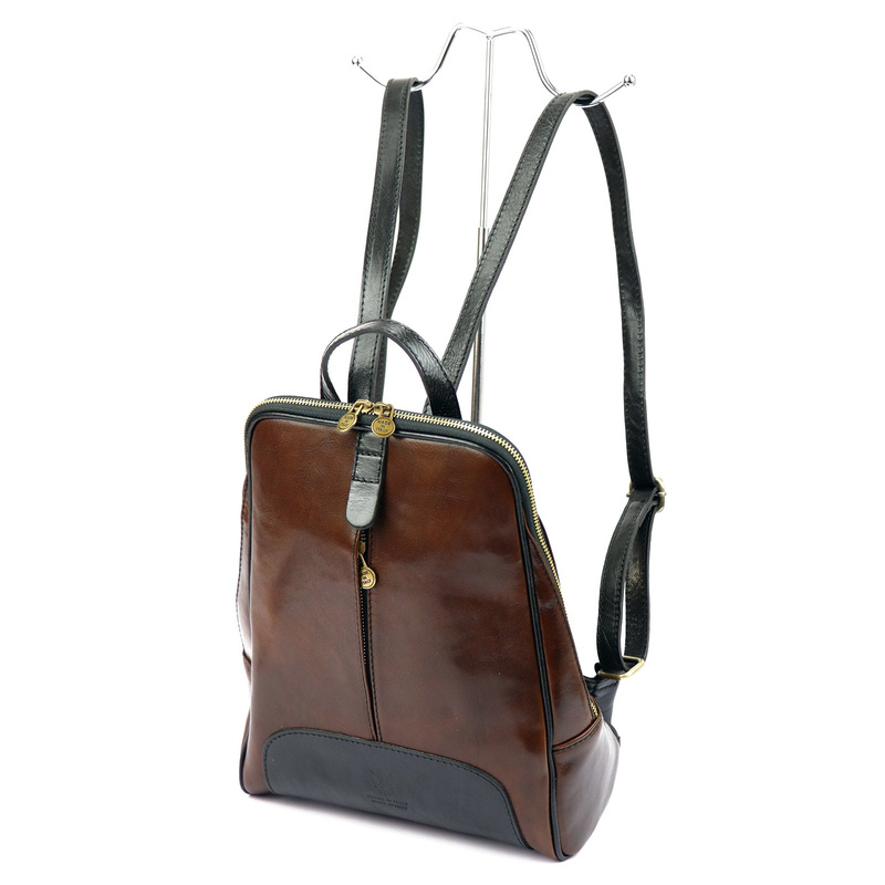 Florence Miejski Damski plecak skóra naturalna z kieszeniami na suwak