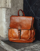 Plecak skórzany handmade z kieszeniami - MARCO MAZZINI brąz camel