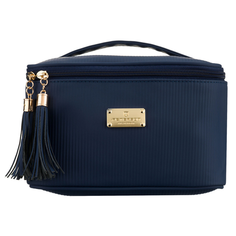 Granatowa kosmetyczka z tkaniny syntetycznej z poręcznym uchwytem - Peterson