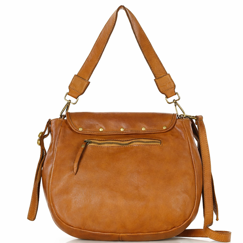 Mazzini Torebka classic saddle bag ze skóry naturalnej na ramie brąz camel