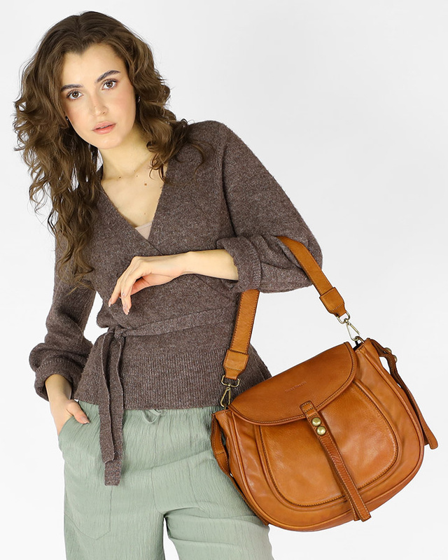 Marco Mazzini Torebka classic saddle bag ze skóry naturalnej na ramie brąz camel
